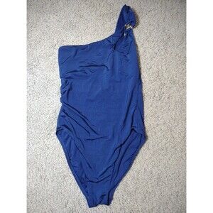 Trina Turk One Piece Swimsuit Size 6 Navy Blue Single Shoulder Strap
